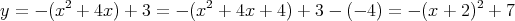 y =  - (x2 + 4x ) + 3 = - (x2 + 4x + 4) + 3 - (- 4) = - (x + 2)2 + 7
