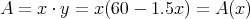 A = x ⋅ y = x (60 - 1.5x ) = A(x)  